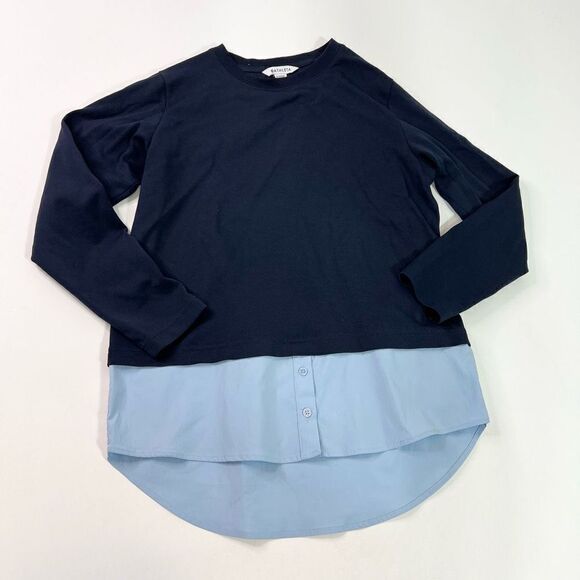 Athleta Gallery Top 2.0 Womens Small Navy Blue High-Low Hem Long Sleeve - Picture 1 of 9